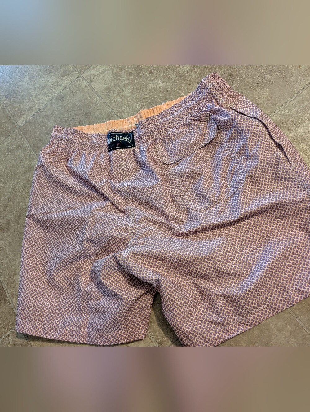 Michael's Swimwear Mens XL Mesh Liner Swim Trunks Wave Print Pink Orange White
